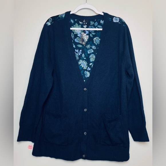 Jason Wu Mixed Media Cardigan Sweater Floral Marine Blue Women Size 1X Pockets - Picture 1 of 9